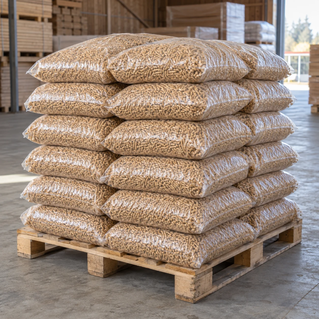 Granulés de bois 6 mm · 130 sacs, 1 950 kg